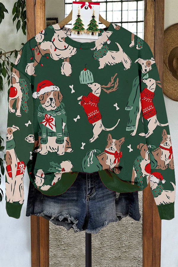 Cute Christmas Dogs Print Sweatshirt