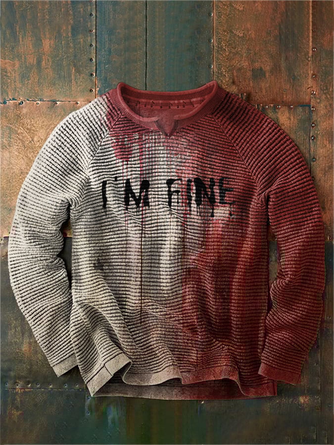 Men's Bloody I'm Fine Halloween Print Check Sweatshirt