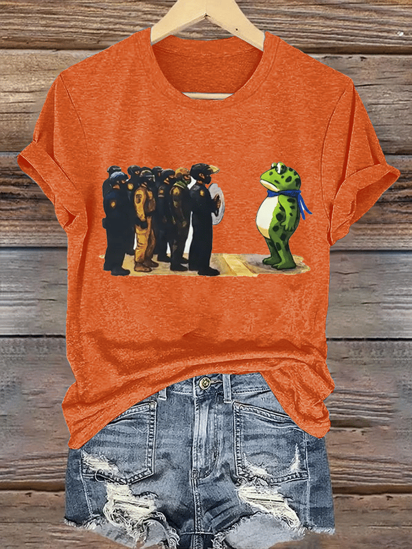 Women's  Portland Frog Resist  Printed Casual T-Shirt