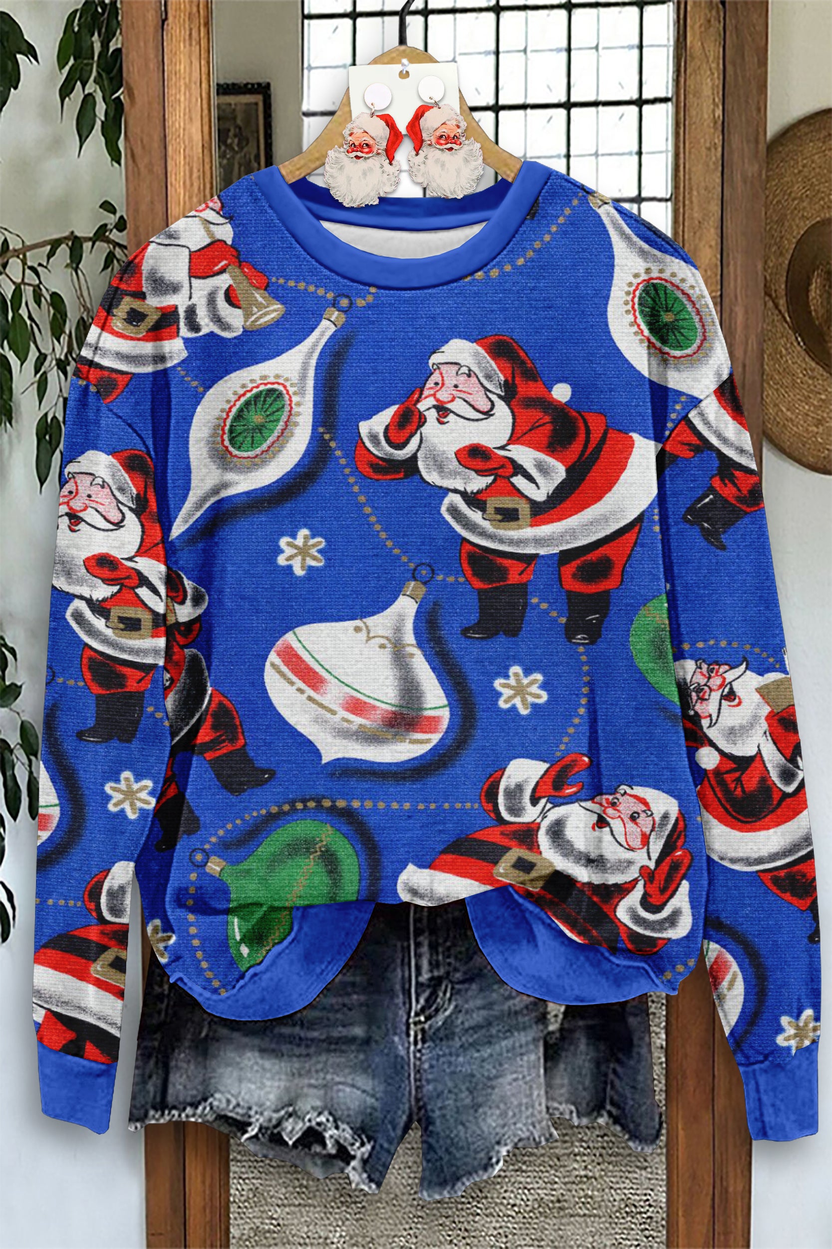 Fun Christmas Santa Print Long Sleeve Sweatshirt