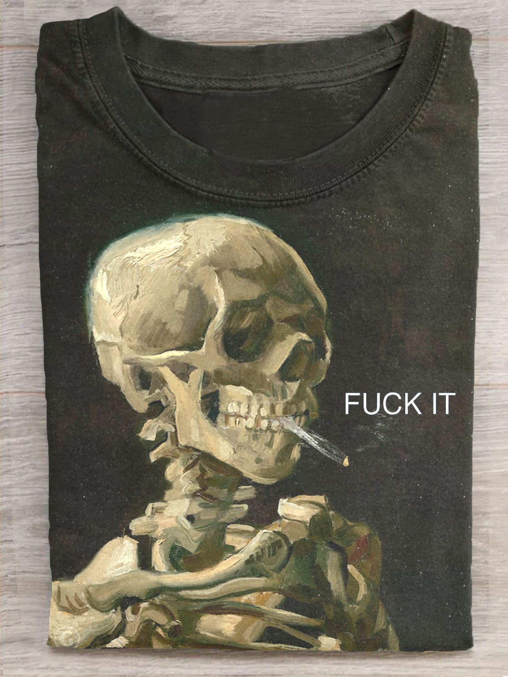Vintage Skull Fuck It Art Print Casaul Short Sleeve T-shirt