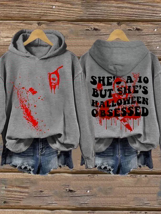 She'S A 10 But She'S Halloween Obsessed Halloween Women'S Printed Casual Long-Sleeved Sweatshirt