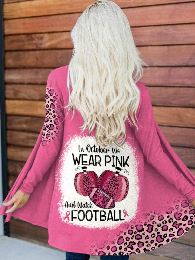 In October We Wear Pink And Watch Football Leopard Print Cardigan