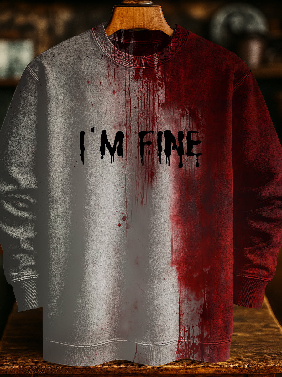 I'm Fine Halloween Art Print Casual Crew Neck Sweatshirt