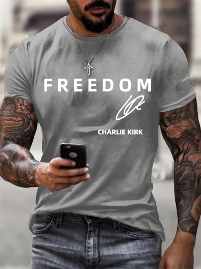 🎂 Happy Birthday Men's  Freedom charlie Kirk Printed Casual  T-shirt