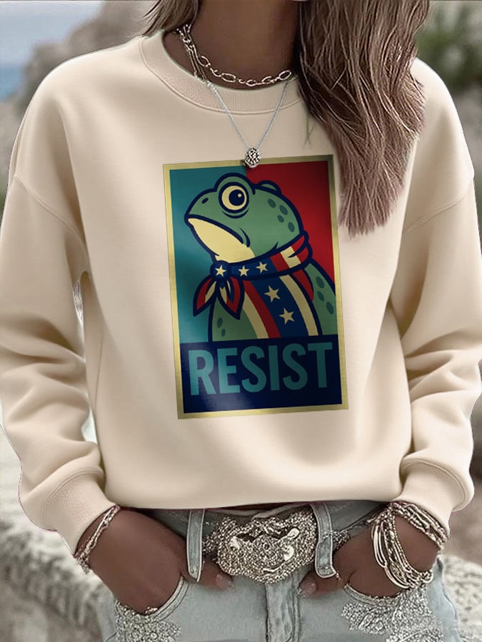 Women's Portland Frog Print Casual Sweatshirt