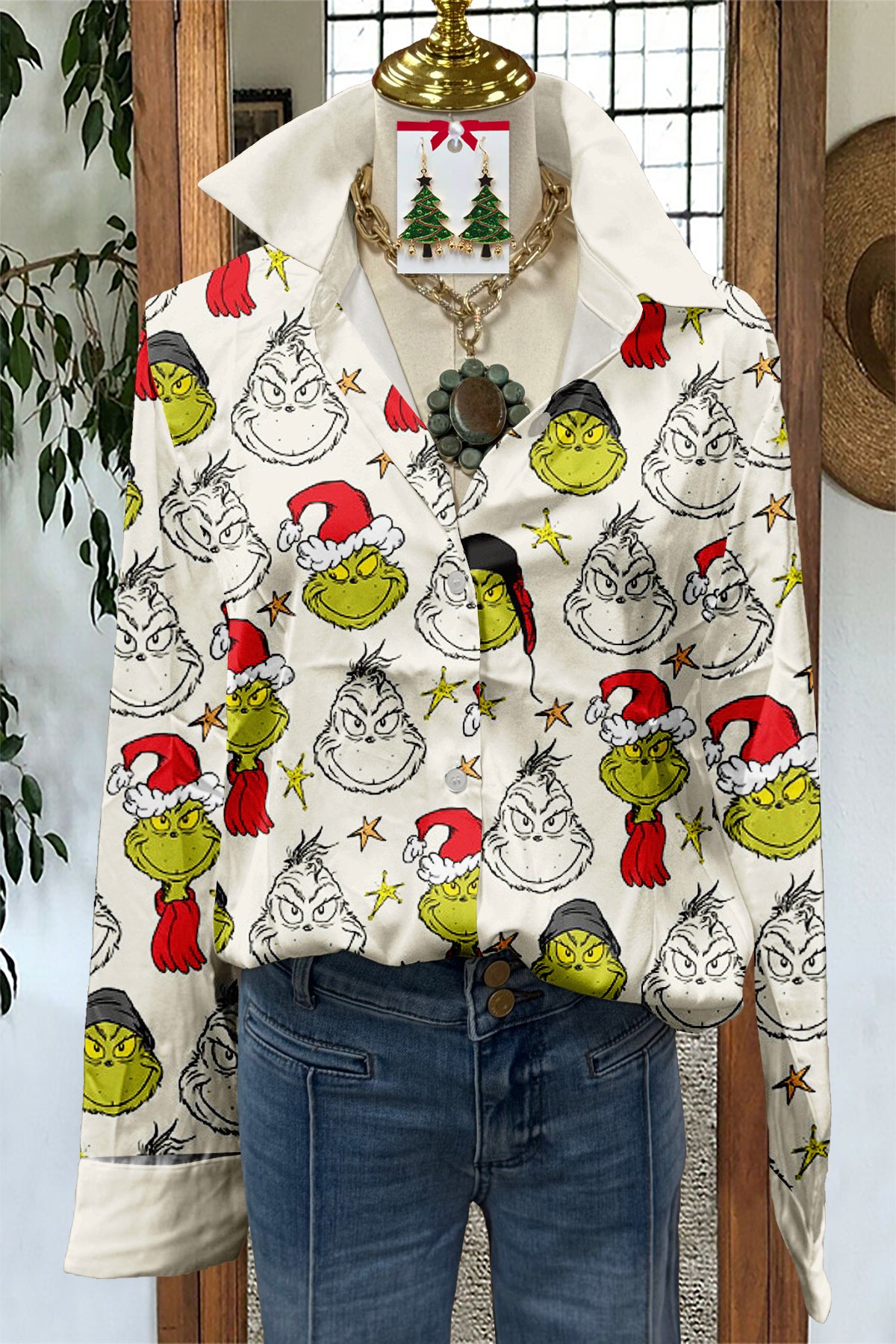 Vintage Christmas Grinch Print Shirt