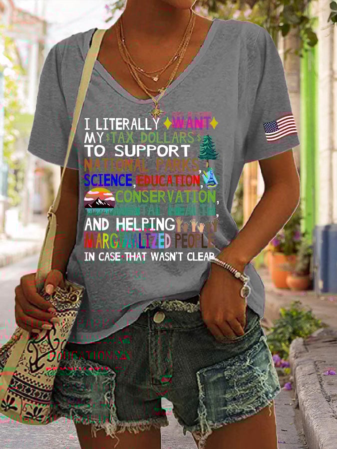 Women's Support National Parks Print V Neck Casual T-Shirt