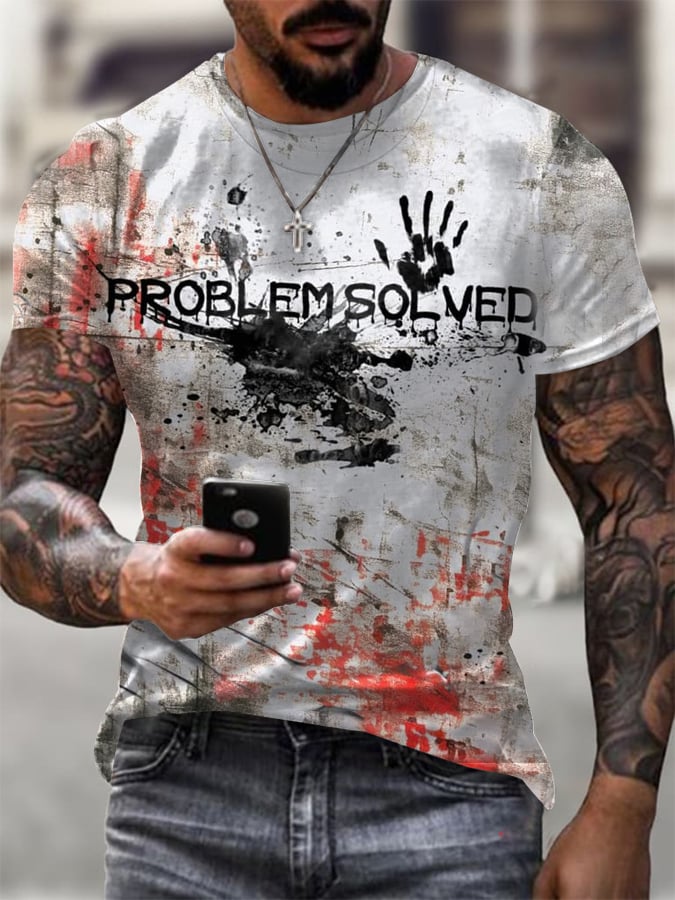 Men'S Blood-Printed Pit Strip Fabric Print T-Shirt