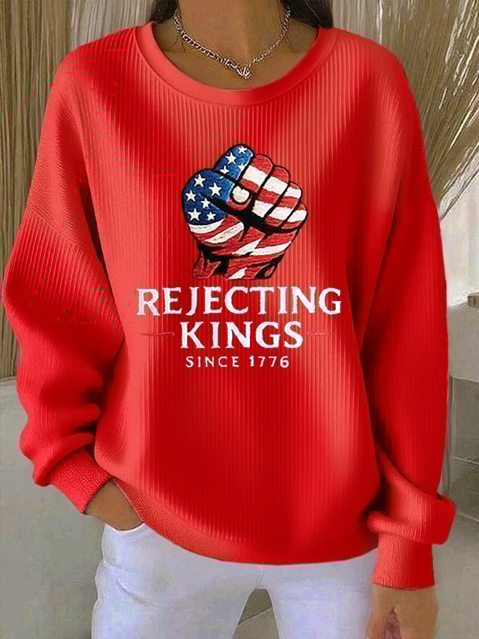 Women's “Rejecting Kings Since 1776” Knitted Sweatshirt