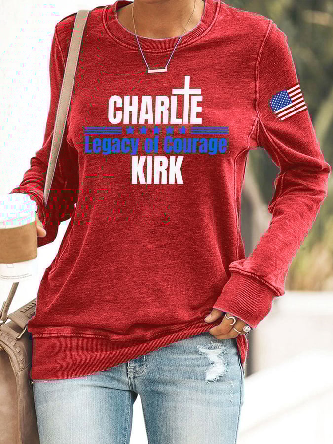 Retro Faith Cross Legacy Of Courage Print Sweatshirt