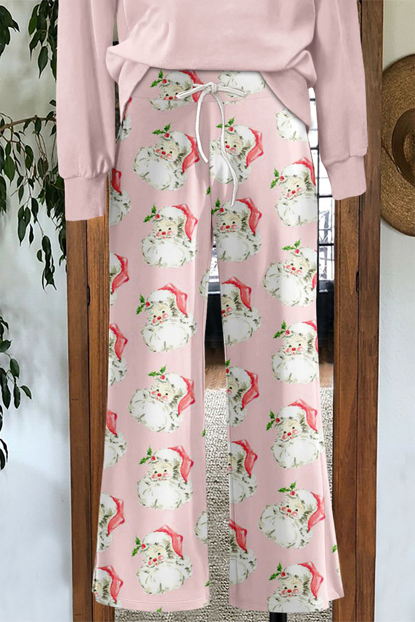 Sweet Christmas Santa Claus Printed Wide Leg Pants