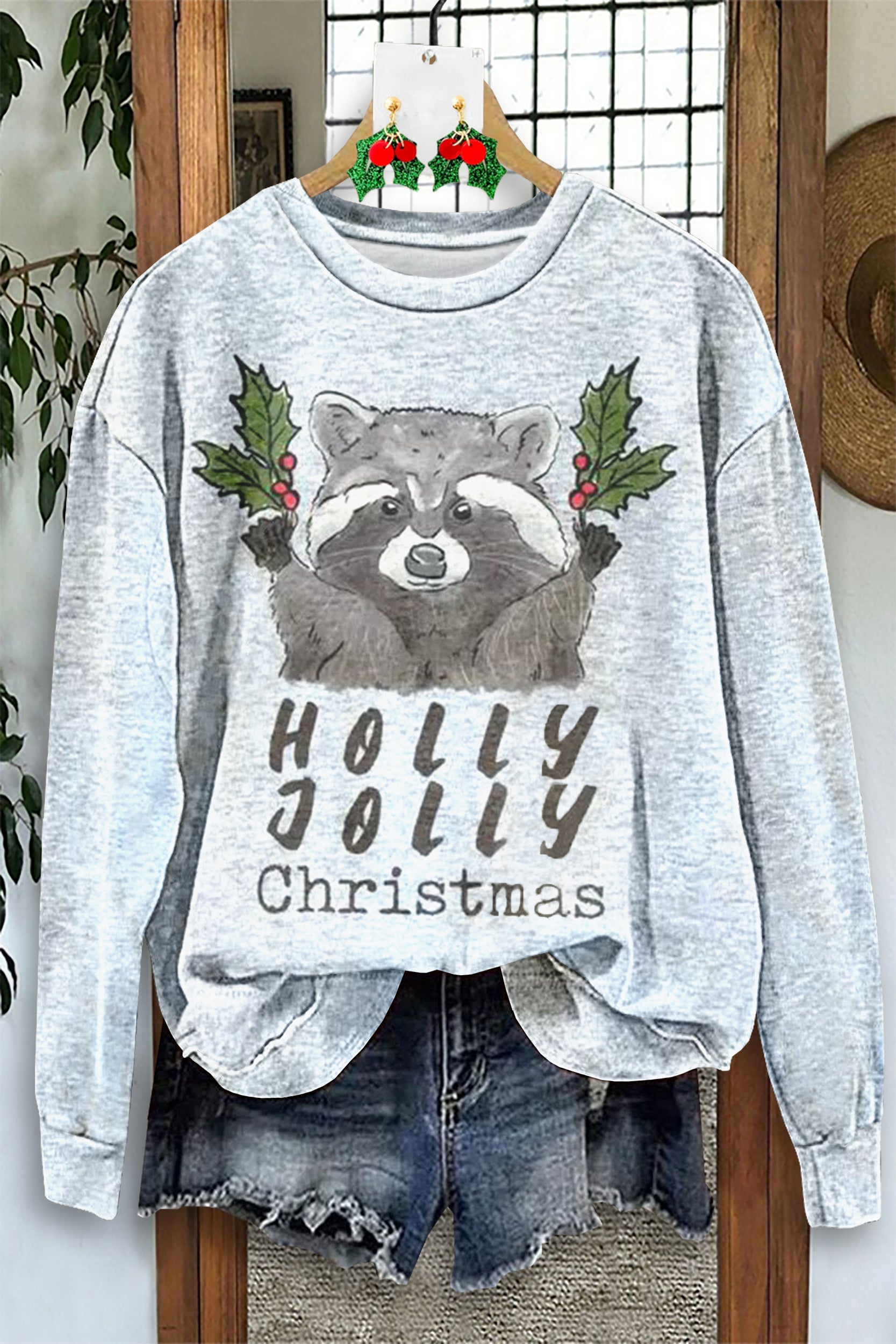 Raccoon Christmas Holly Sweatshirt
