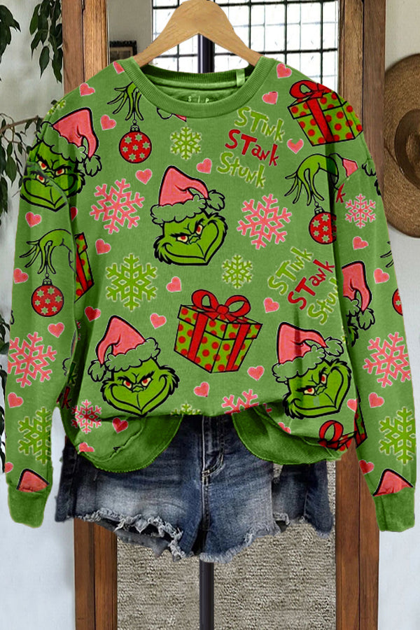 Casual Grinch Contrast Printed Sweatshirt