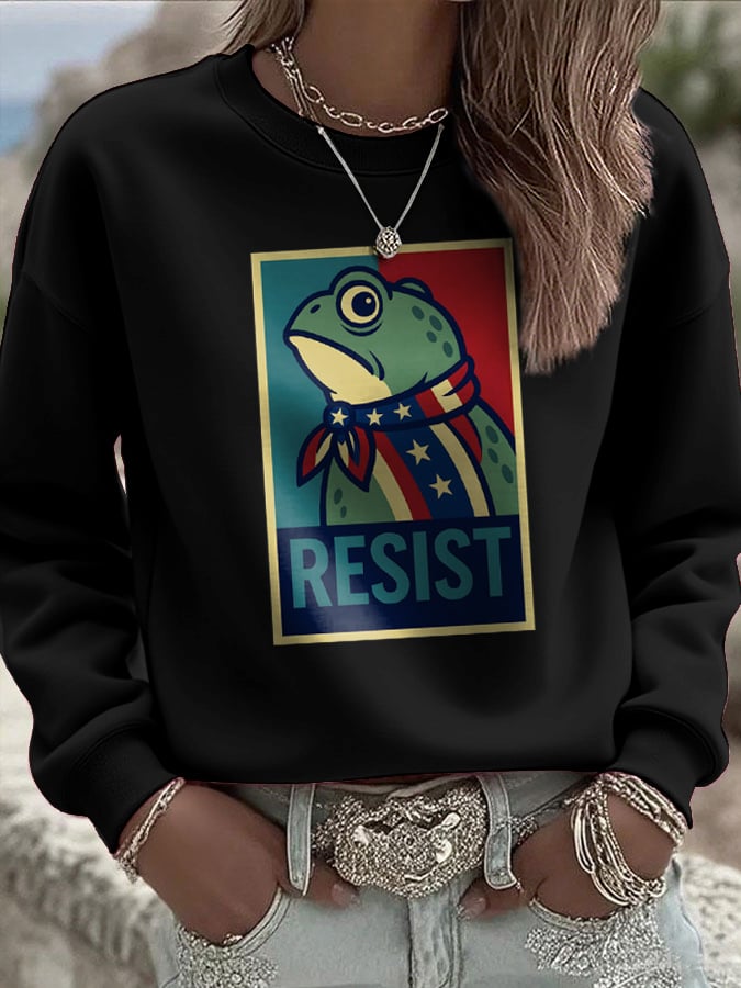 Women's Portland Frog Print Casual Sweatshirt