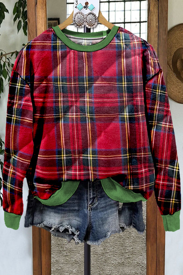 Classic Contrast Plaid Sweatshirt