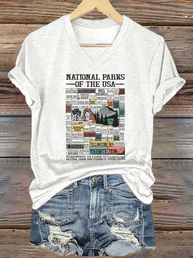 Women's Support Our National Parks Print V-Neck T-Shirt