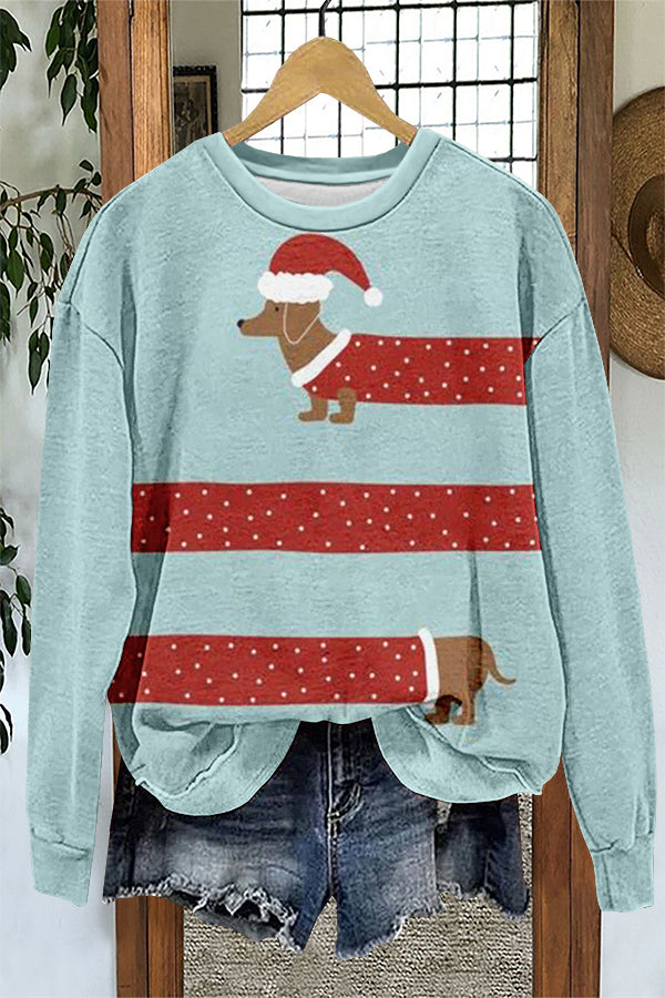 Cute Christmas Dachshund Print Sweatshirt