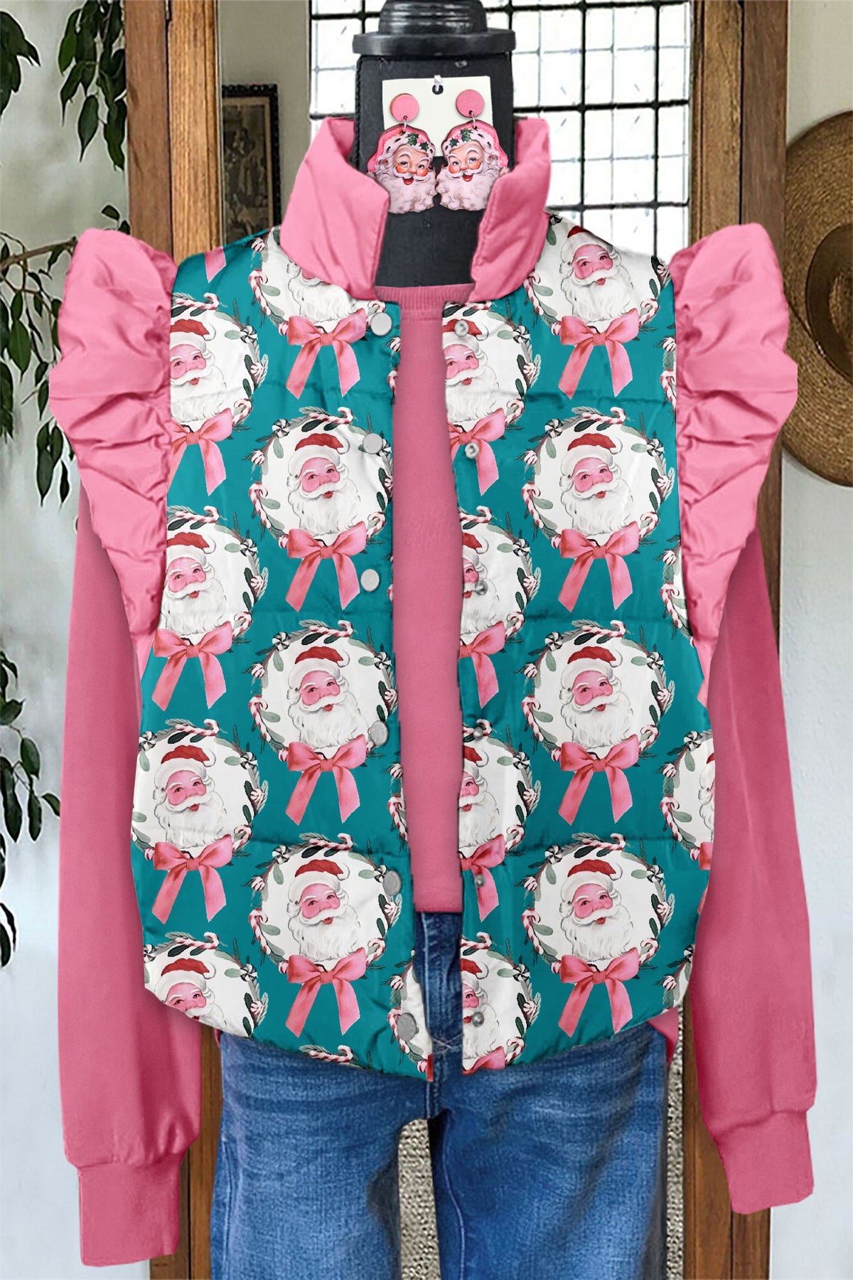 Sweet Christmas Santa Claus Print Flying Sleeve Vest