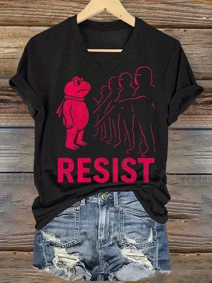 V-neck Women's Portland Frog resist Print T-Shirt