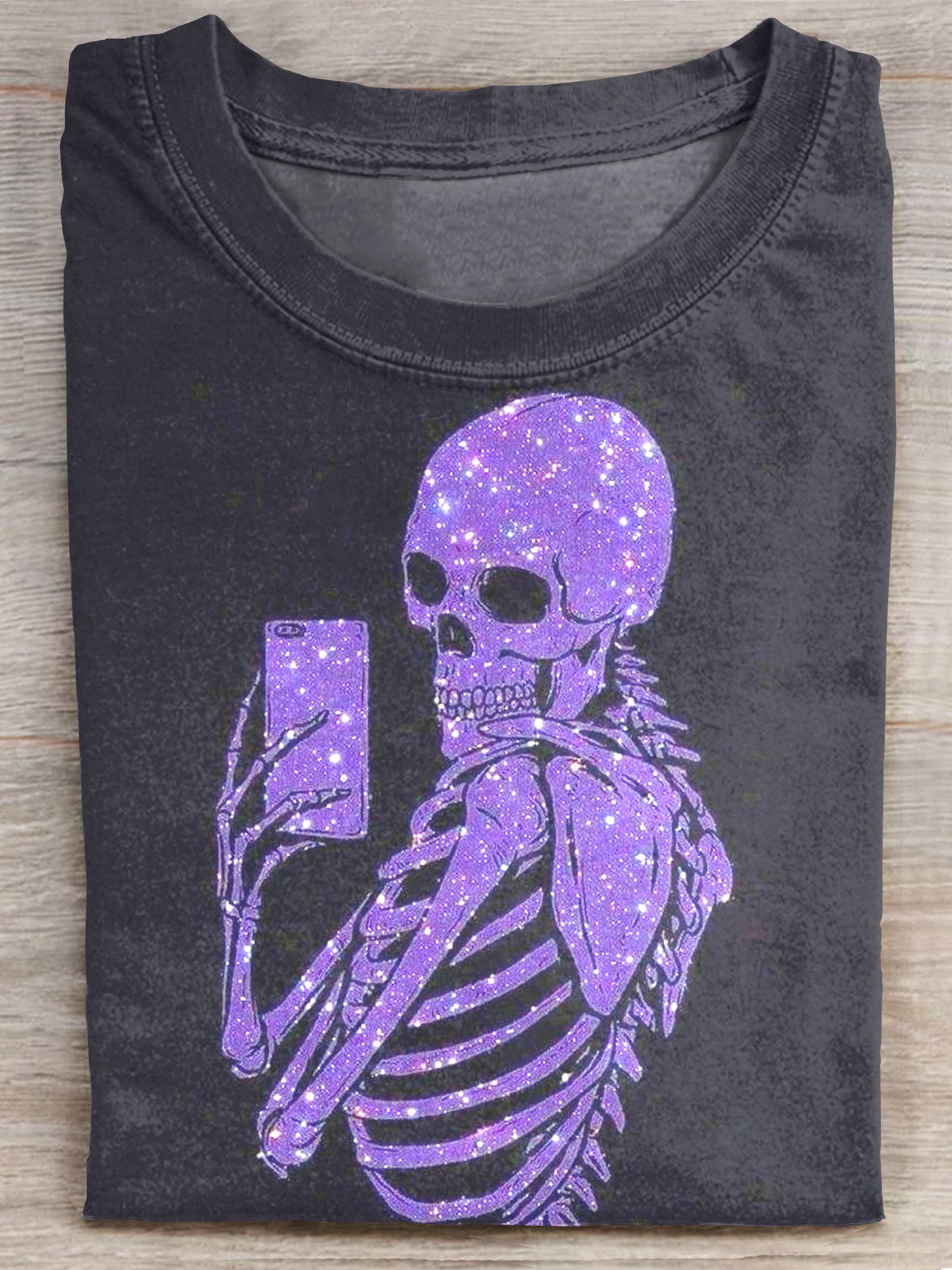 Glitter Skull Selfie Art Print Casaul T-shirt
