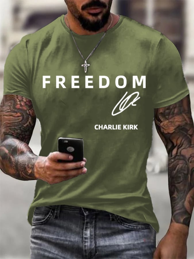 🎂 Happy Birthday Men's  Freedom charlie Kirk Printed Casual  T-shirt
