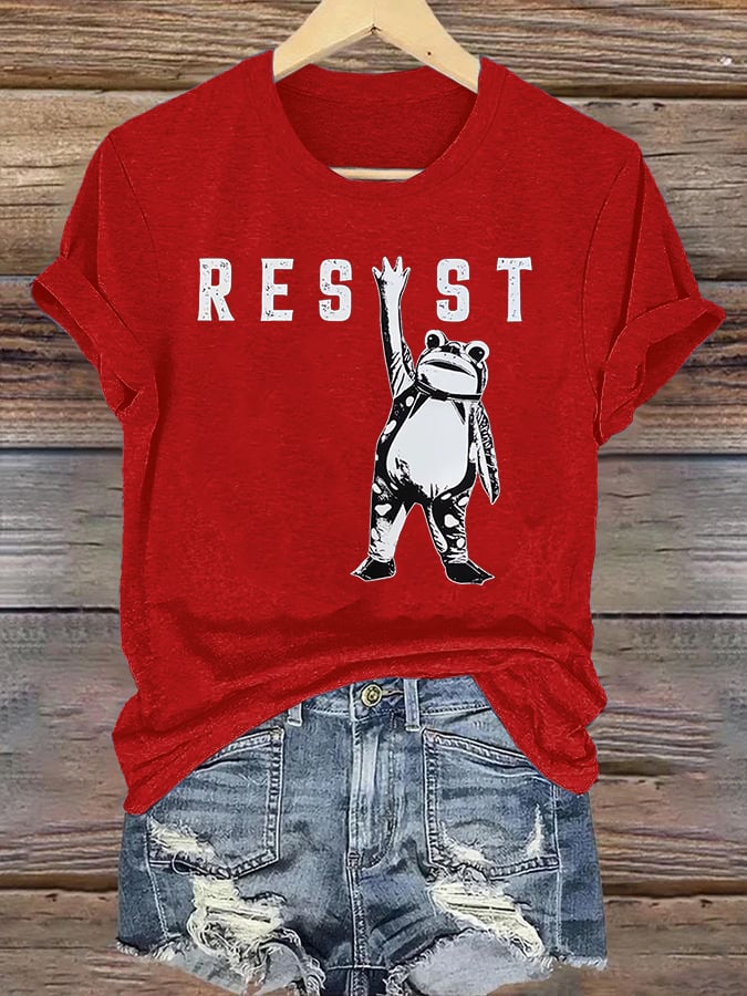 Women's  Portland Frog Resist  Printed Casual T-Shirt