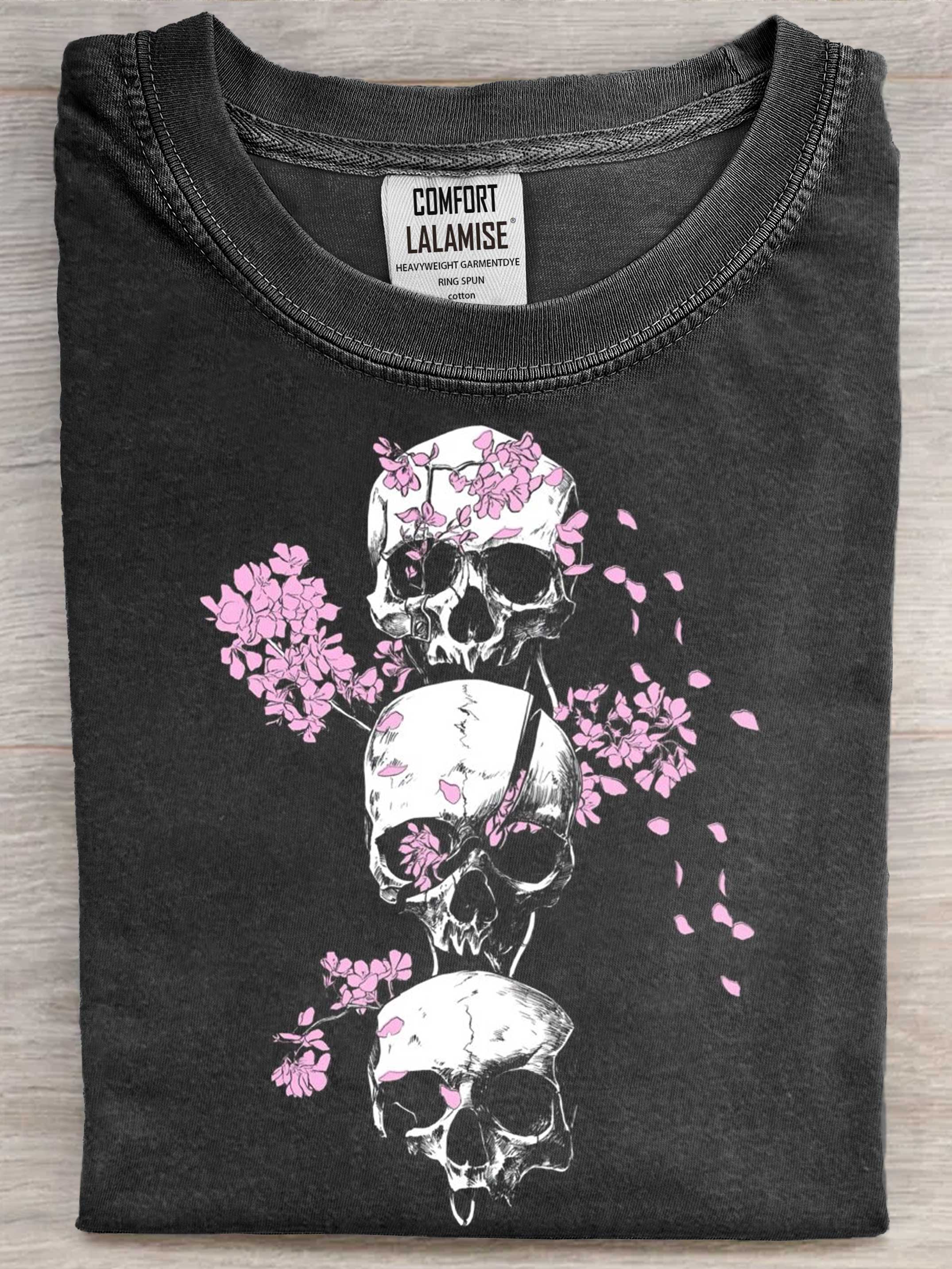 Skull Bloom Art Print Casual Short Sleeve T-shirt