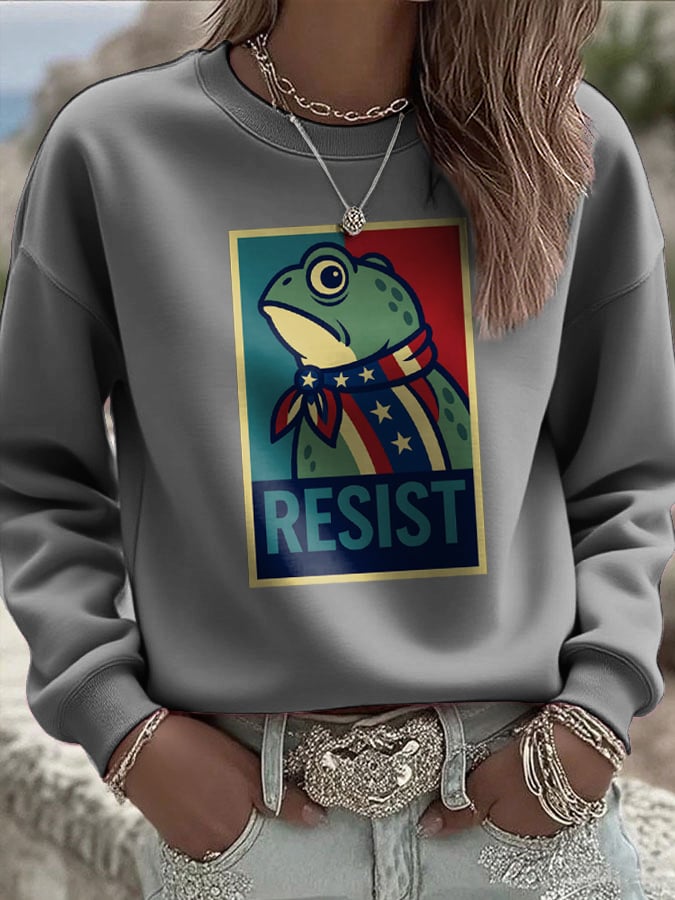 Women's Portland Frog Print Casual Sweatshirt