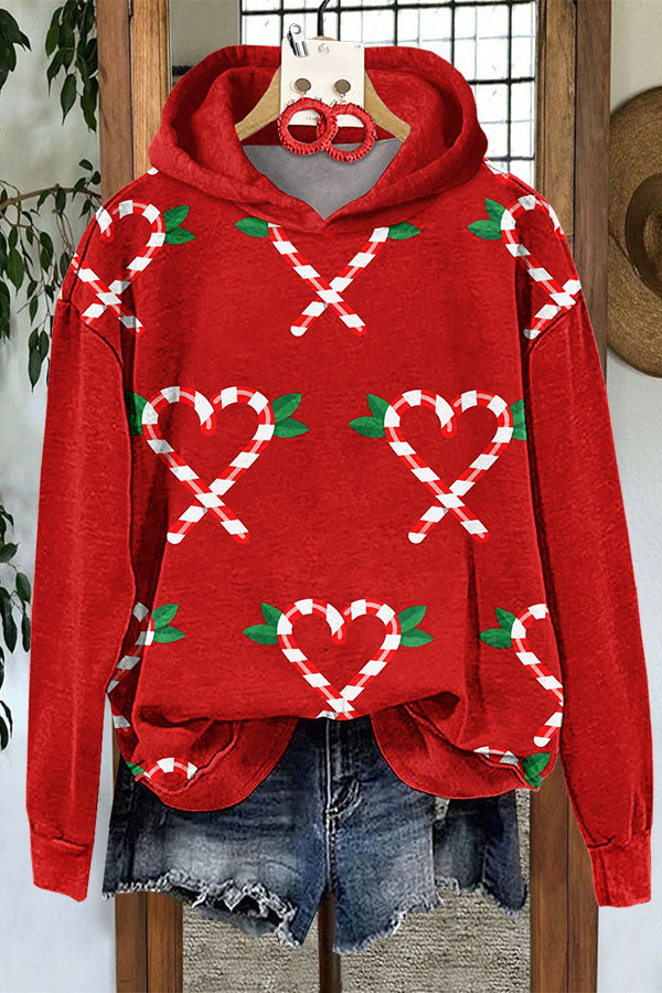 Christmas Candy Cane Print Hoodie