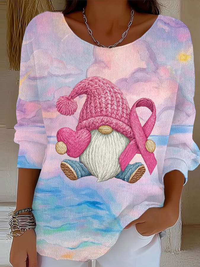 Women's Breast Cancer Awareness Graphic Print Drop Shoulder Sweater