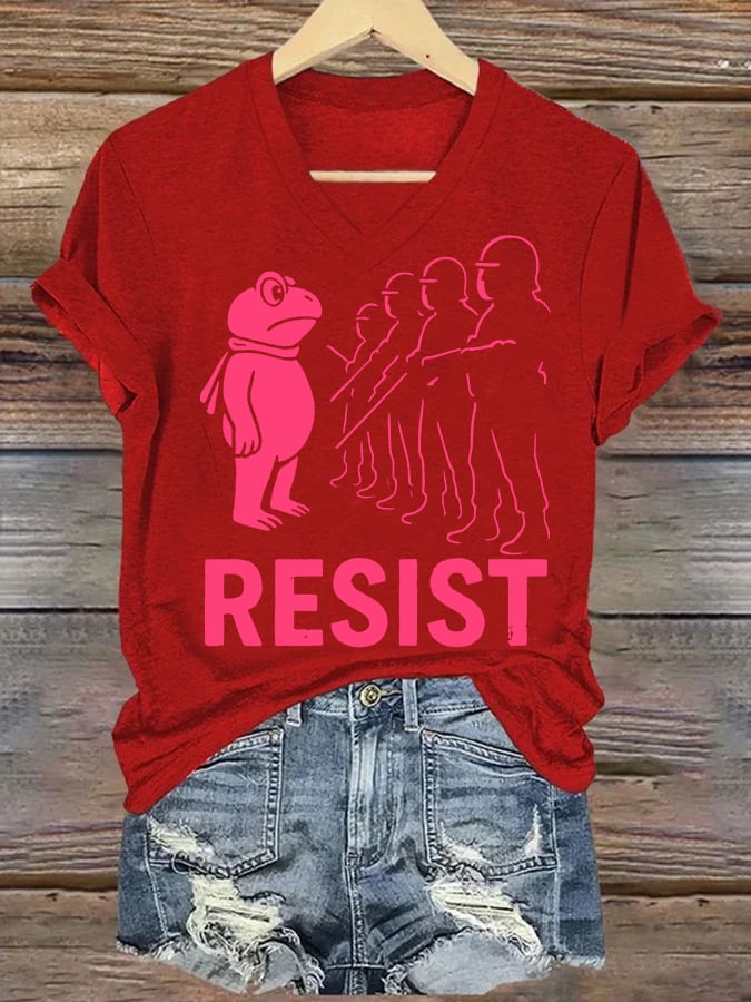 V-neck Women's Portland Frog resist Print T-Shirt