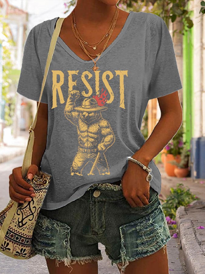 Women's Support National Parks Print V Neck Casual T-Shirt