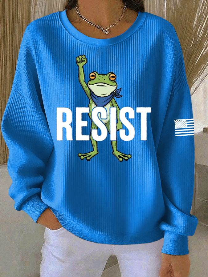 Women's FDT Print Knit Crew Neck Long Sleeve Top