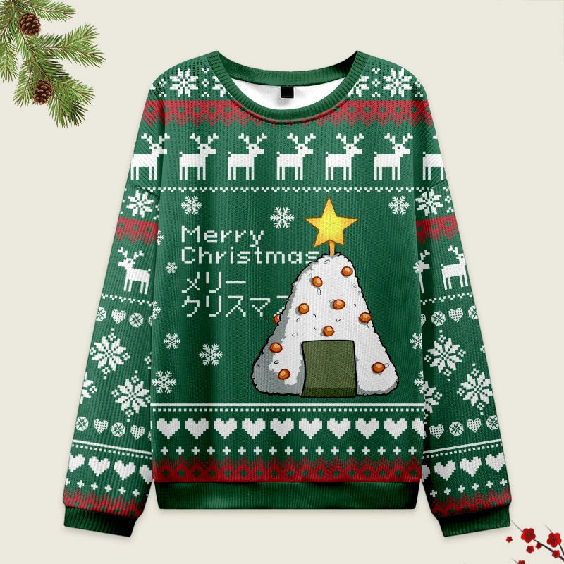 Tokyo-Tiger Rice Ball Japanese Green Christmas Ugly Sweatshirt