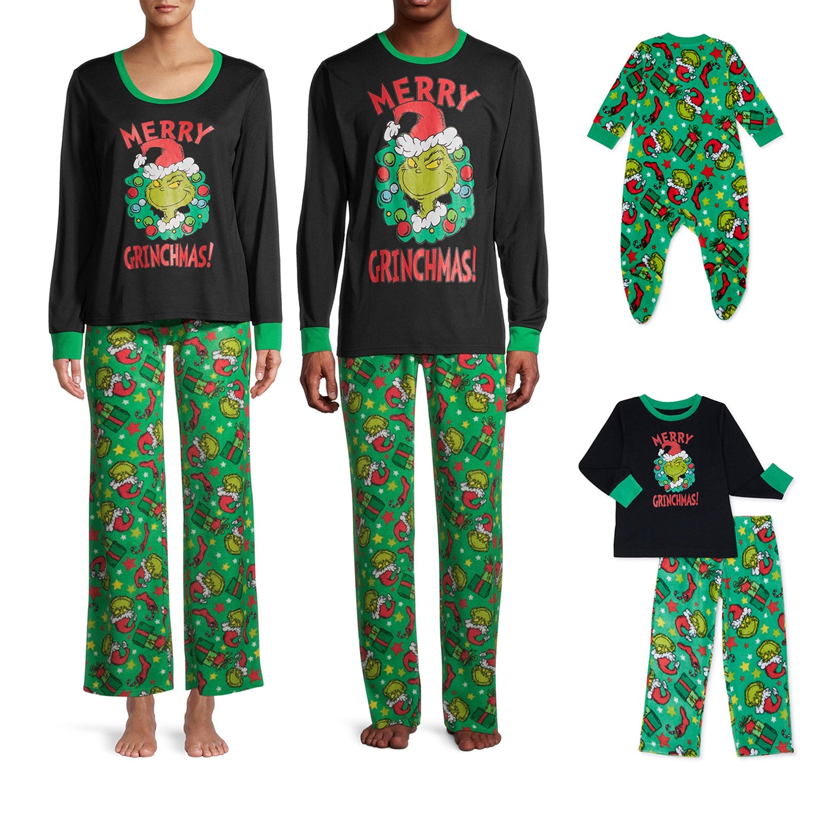 Green Grinch Print Matching Family Christmas Pajamas