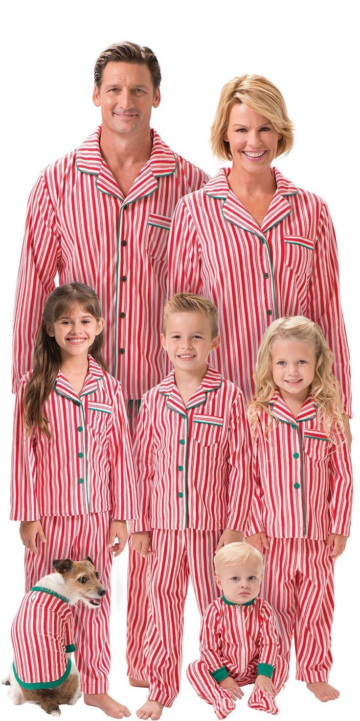 Pink Can Stripe Matching Family Christmas Pajamas-Dog Pajamas Included