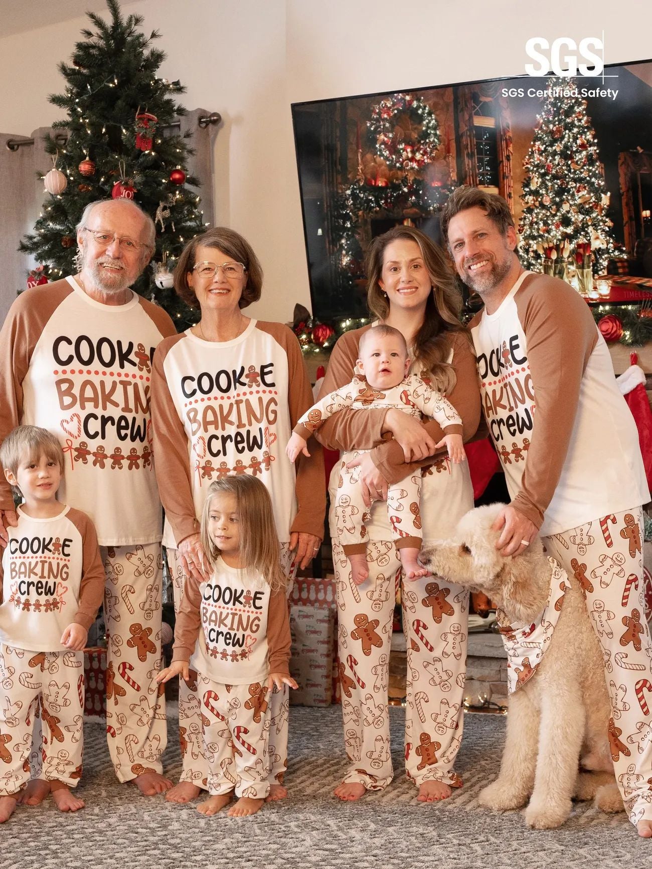 Cookies Gingerbread Pattern Matching Family Christmas Pajamas-Dog Pajamas Included