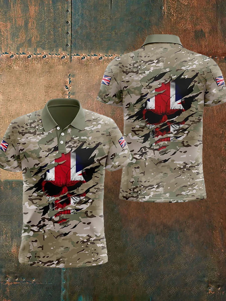 Men's UK Flag Skull Camouflage Print Casual Top