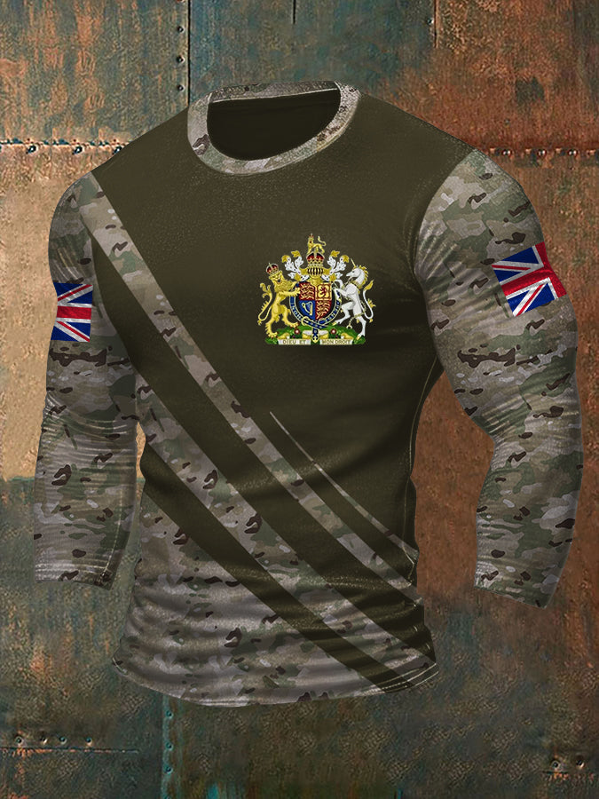 Men's UK Flag Camouflage Print Casual Long-Sleeve T-Shirt