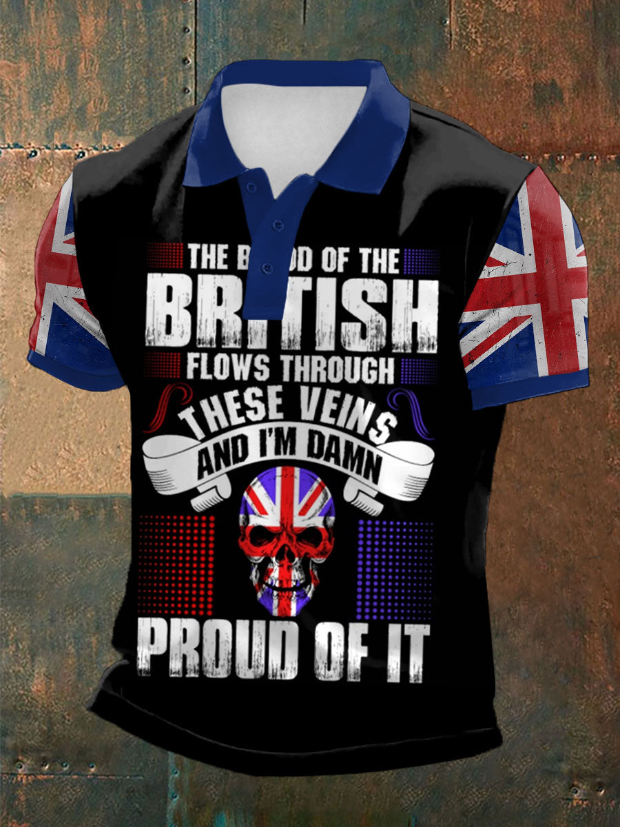 Men's Proud British Blood Runs In My Vein Printed Polo Shirt