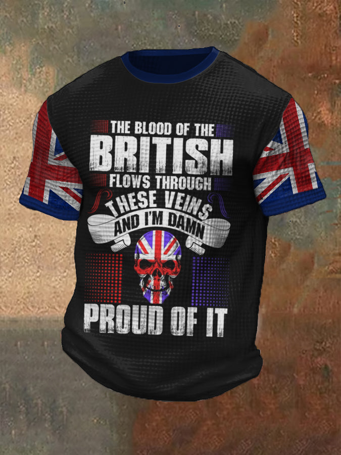 Men's Proud British Blood Runs In My Vein Printed Waffle Top
