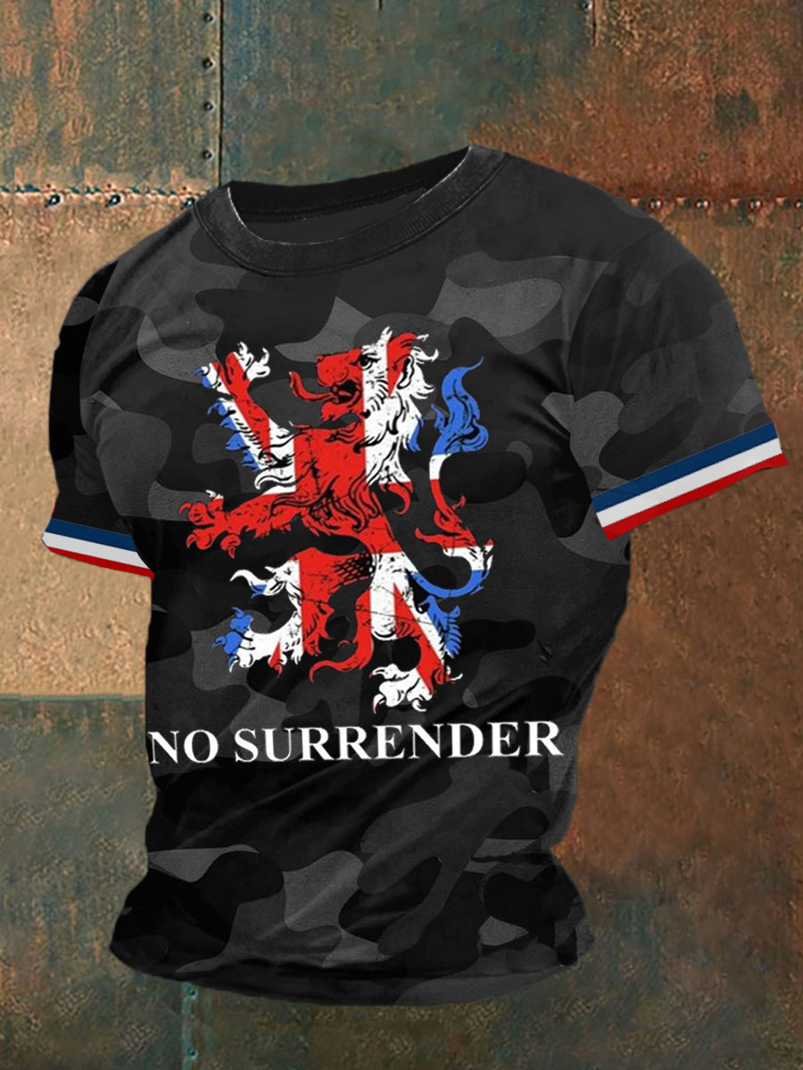 NO SURRENDER Printed Vintage Fashion Loose Short Sleeve T-Shirt