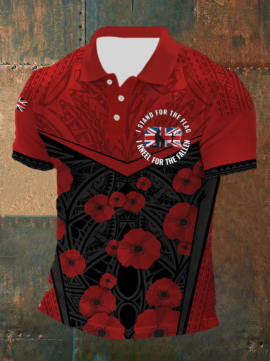 Men's Kneel For The Fallen Printed Button T-Shirt