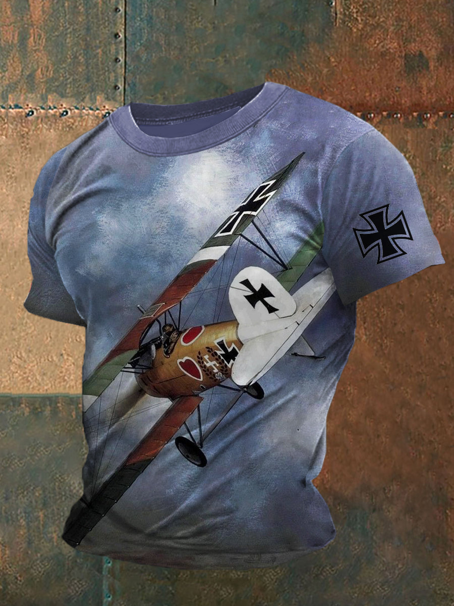English Fighter Jet Printed Vintage Fashion Loose Short Sleeve T-Shirt