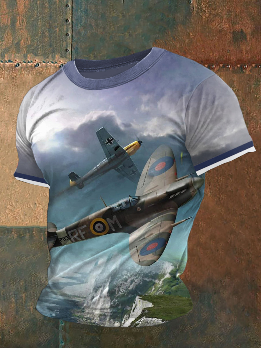 British Fighter Jets Printed Vintage Fashion Loose Short Sleeve T-Shirt