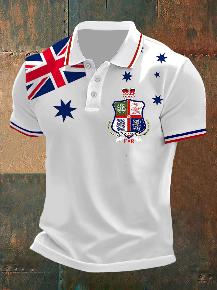 Men's Union Jack Print Casual Button T-Shirt