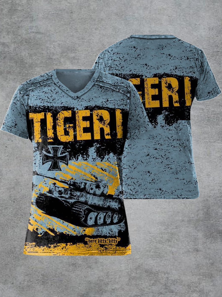 Men's Retro Tank Printed V-neck Short-Sleeved T-shirt
