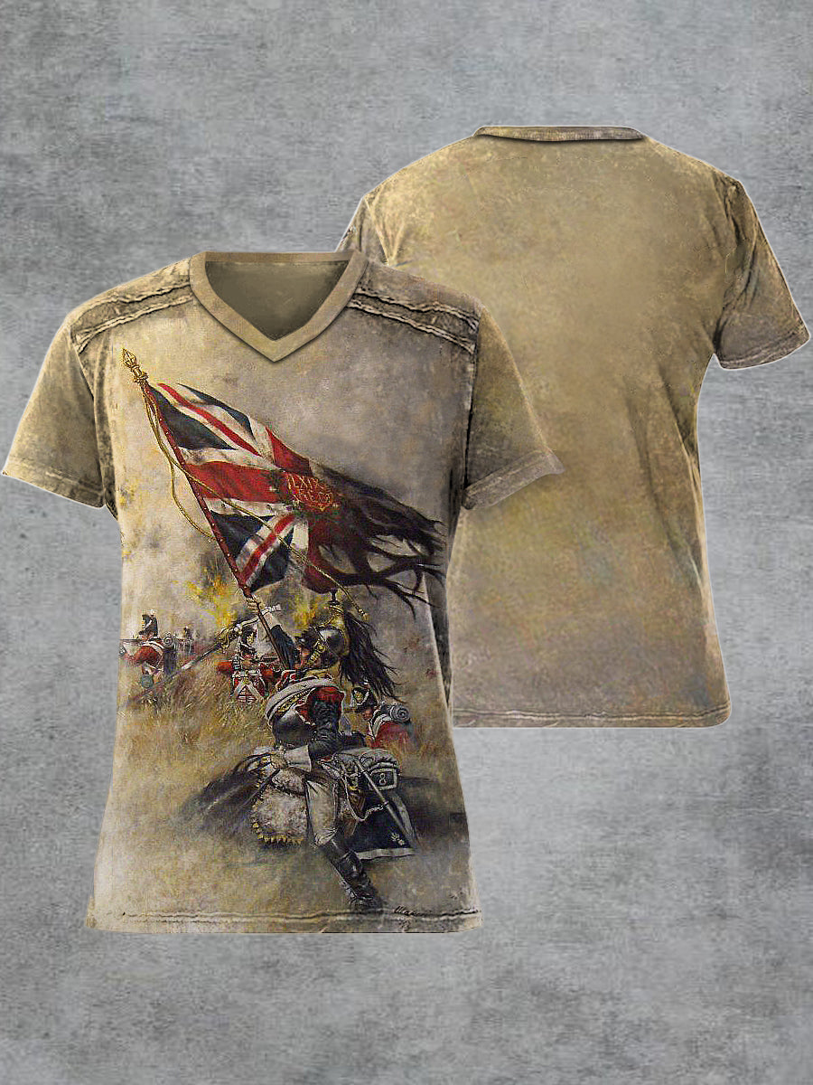 Men's Retro Defenders Of The Empire Printed V-neck Short-Sleeved T-shirt
