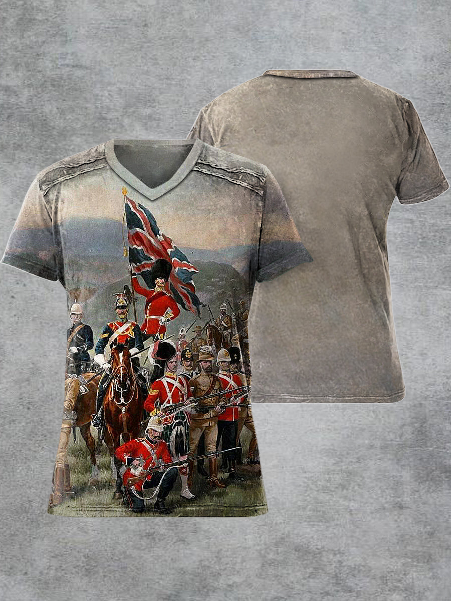 Men's Retro Defenders Of The Empire Printed V-neck Short-Sleeved T-shirt